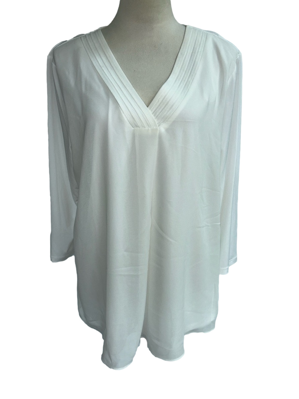 Calvin Klein: Off White V-Neck Tunic Blouse: Size Large